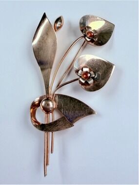 XL 1940's Floral Blossom Lily Flower Bouquet 925 Sterling Silver VTG 4" Brooch